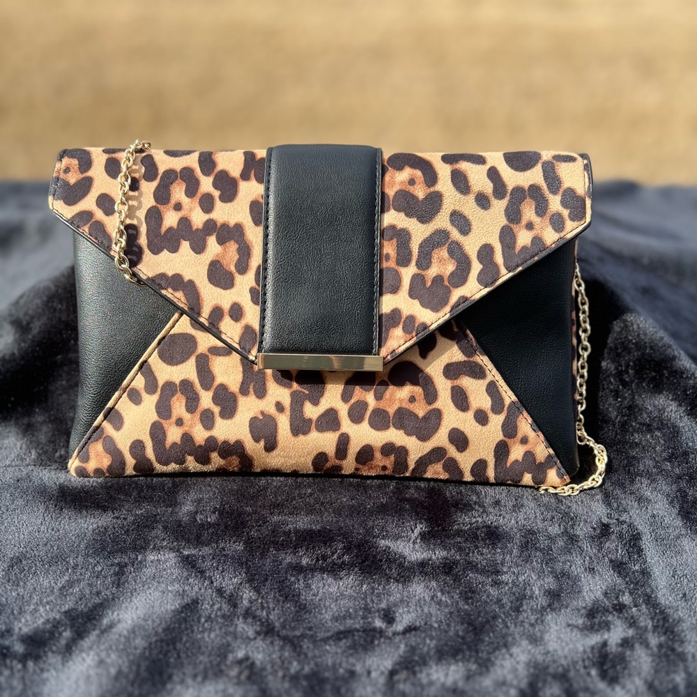 Leopard Print and Black Women's Clutch